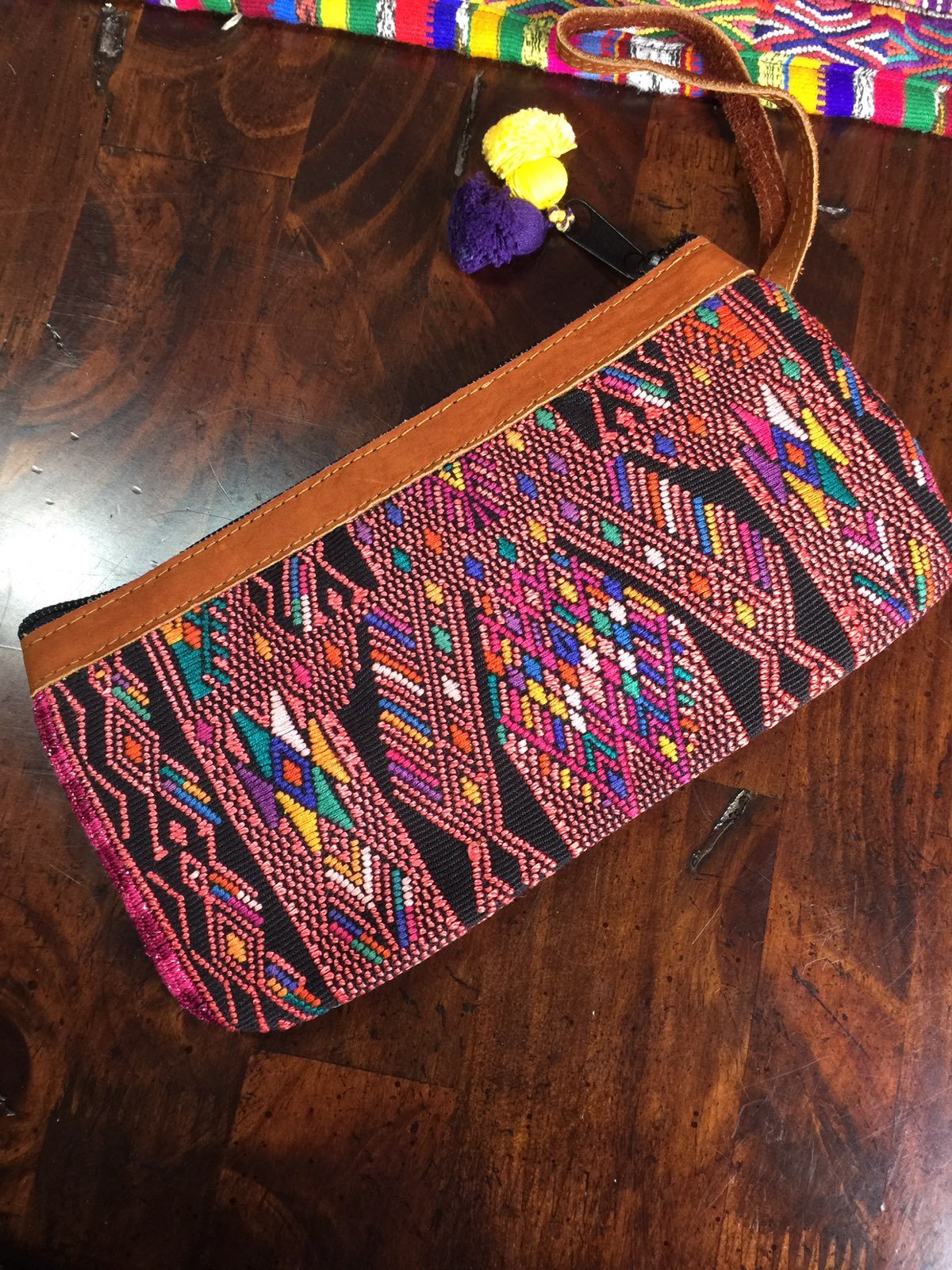 Huipil Clutch Wristlet Bag Pompom