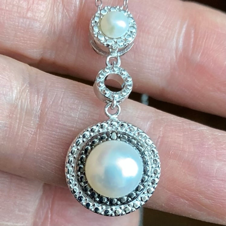 NATURAL BLACK DIAMOND AND FRESHWATER PEARLS 925 SILVER NECKLACE Made in Thailand