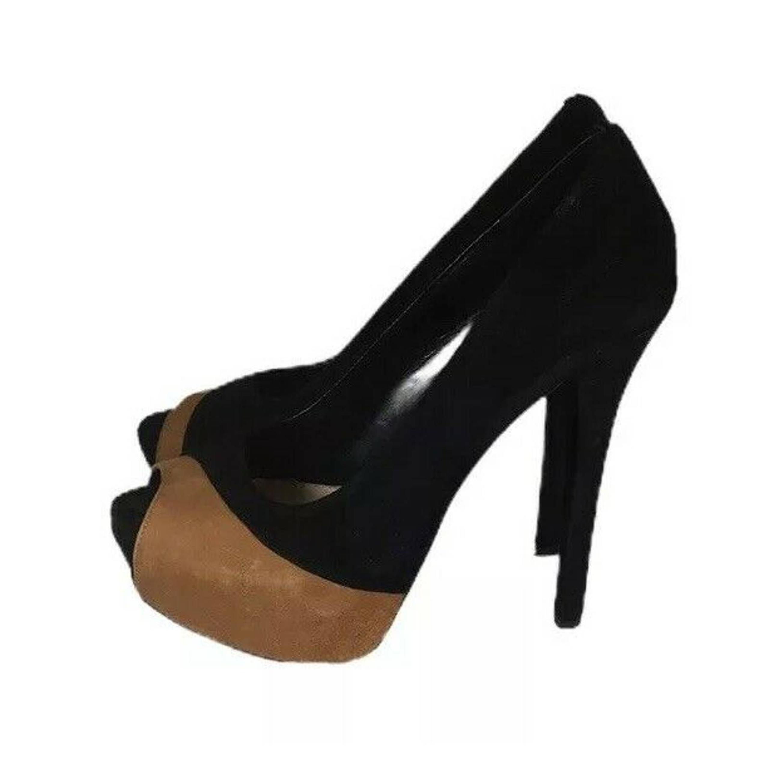 H by Halston Black Camel Brown Leather Peep Toe High Heel Stiletto Pumps Sz 8.5