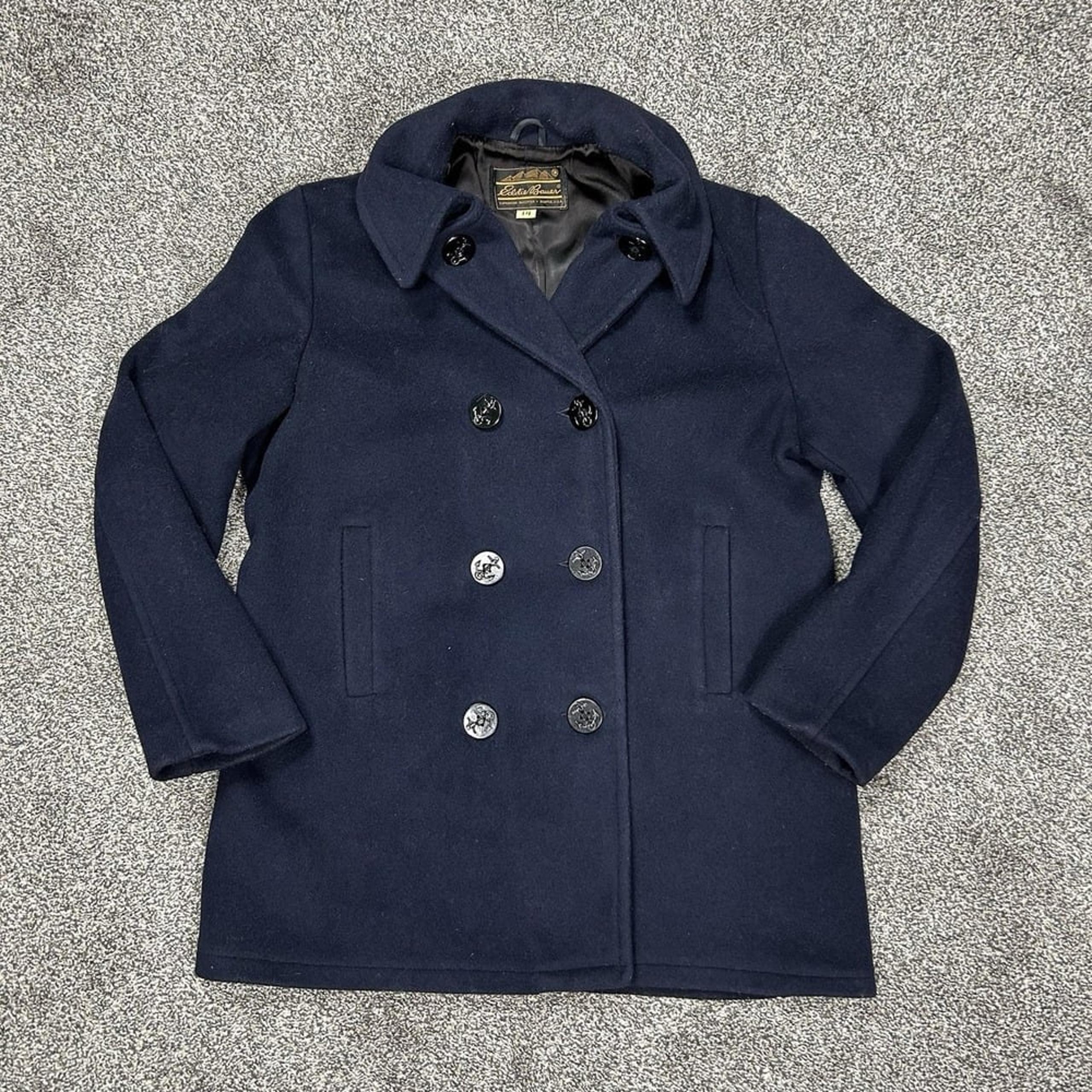Vintage Eddie Bauer Double Breasted Button Wool Peacoat Jacket Women 14 Navy