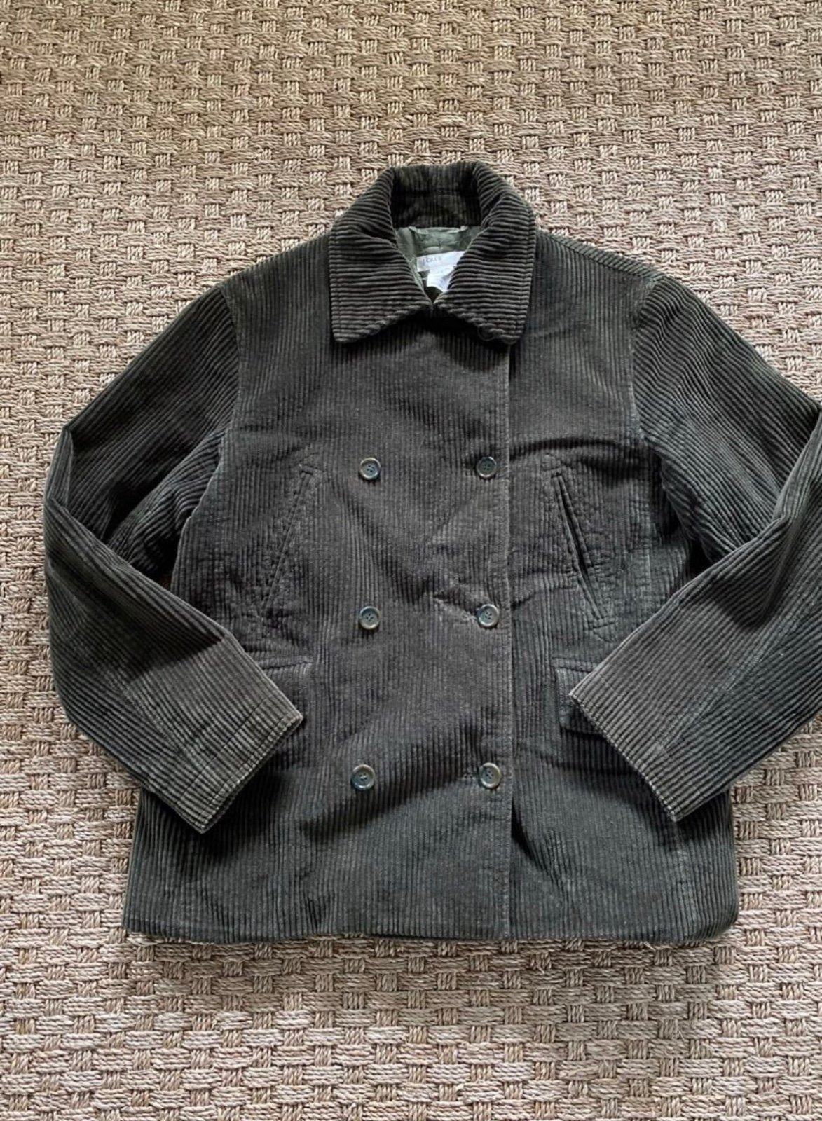 Women’s Vintage J.Crew corduroy peacoat size small lined Olive green corduroy