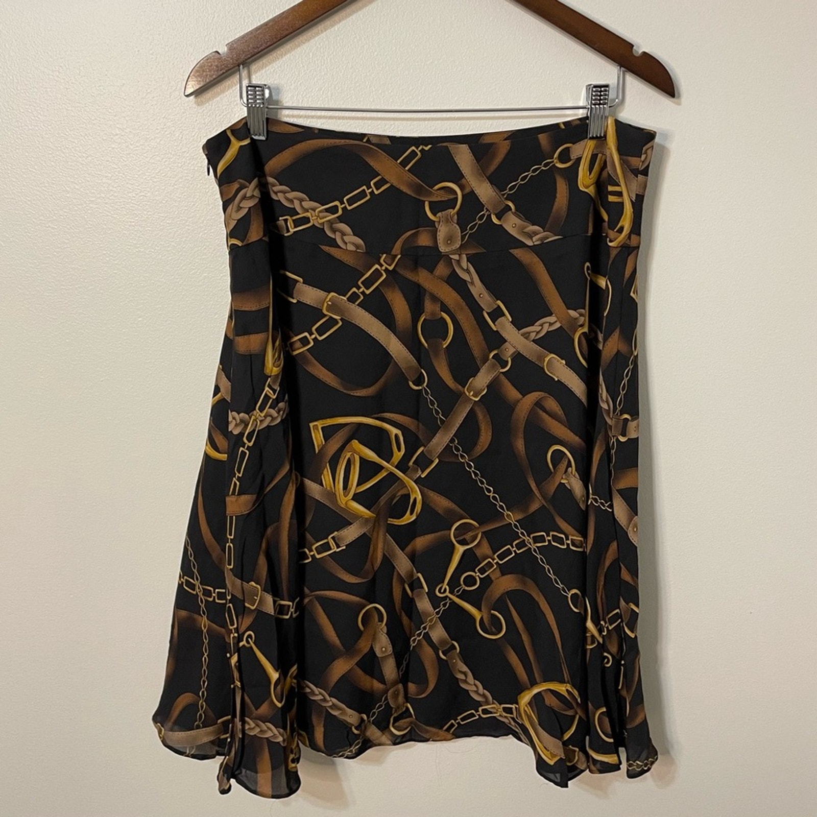 Lauren Ralph Lauren Black/Brown Equestrian Print Skirt Size 14