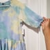 Thyme + Honey Blue & Cream Tie Dye Short Sleeve High Low Peplum Terry Cloth Top