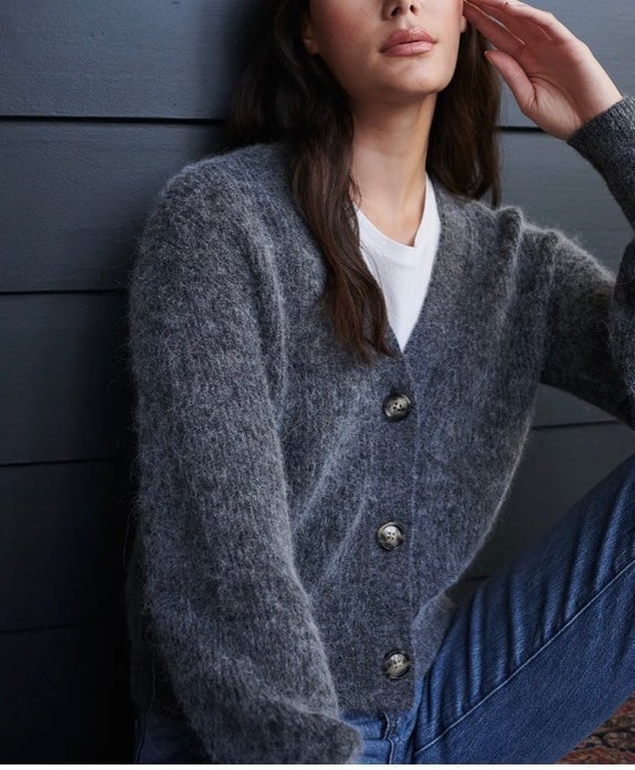 Quince Baby Alpaca-Wool Cropped Cardigan charcoal XL