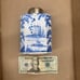 VINTAGE BLUE AND WHITE PORCELAIN TEA CADDY BY ISIS CERAMICS OF ENGLAND.