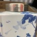 VINTAGE BLUE AND WHITE PORCELAIN TEA CADDY BY ISIS CERAMICS OF ENGLAND.