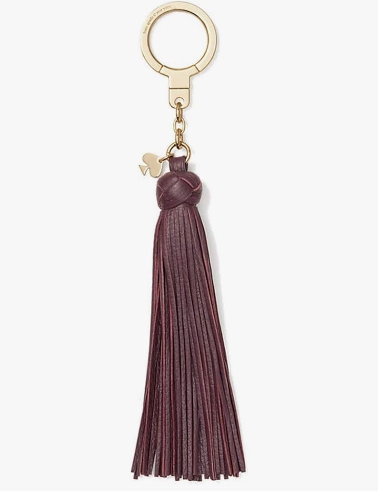 NWT Kate Spade deep plum leather tassel Keychain