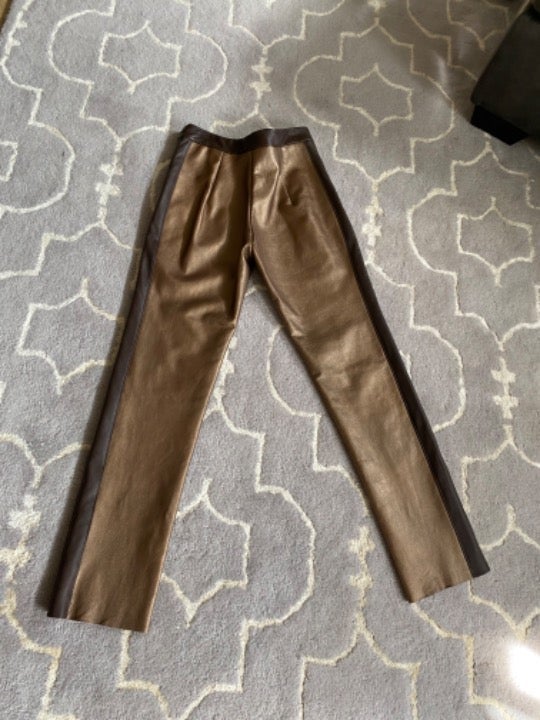 Brown -gold women's leather pants