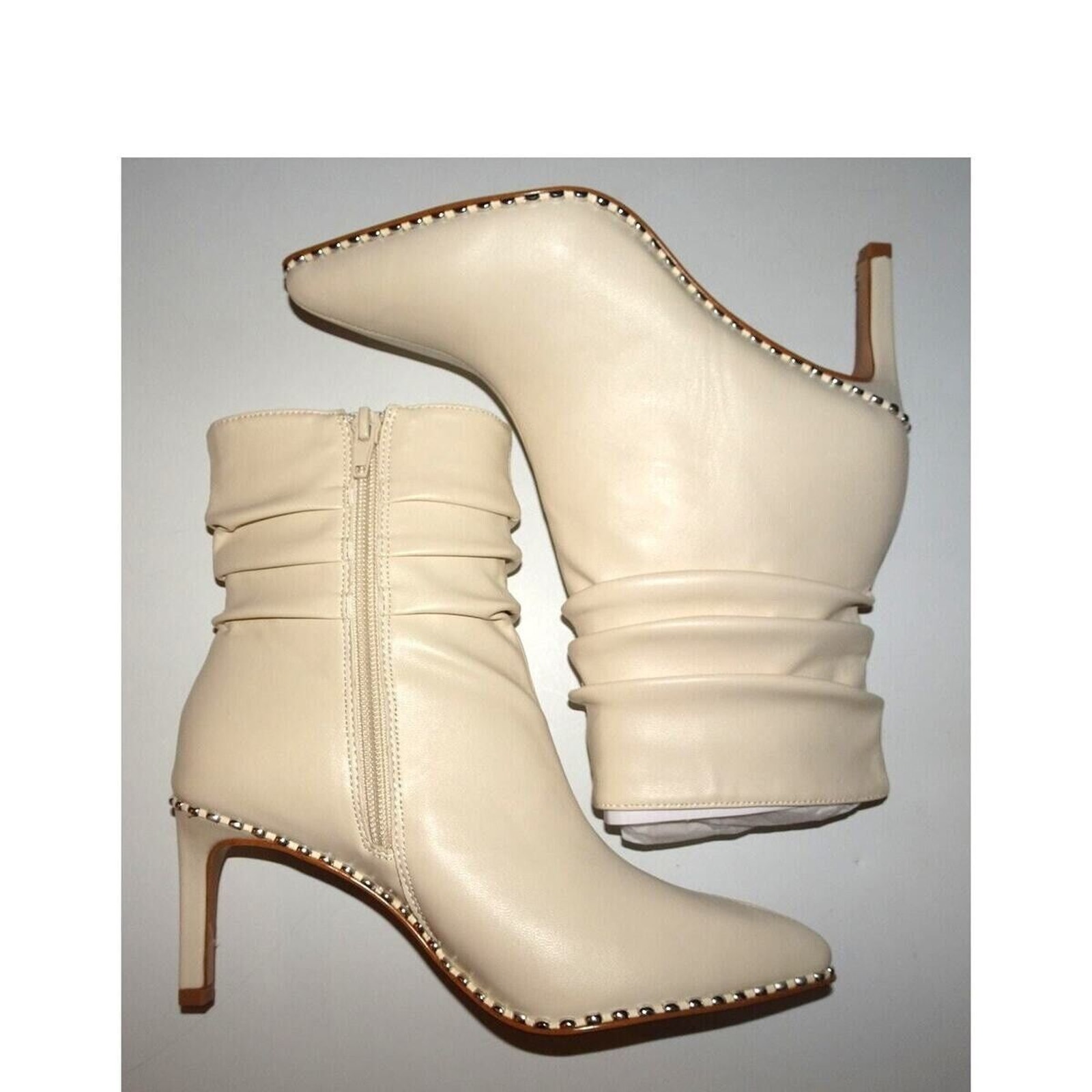 BCBGeneration Manda Slouch Heel Bootie Bianca White Cream Studded 8