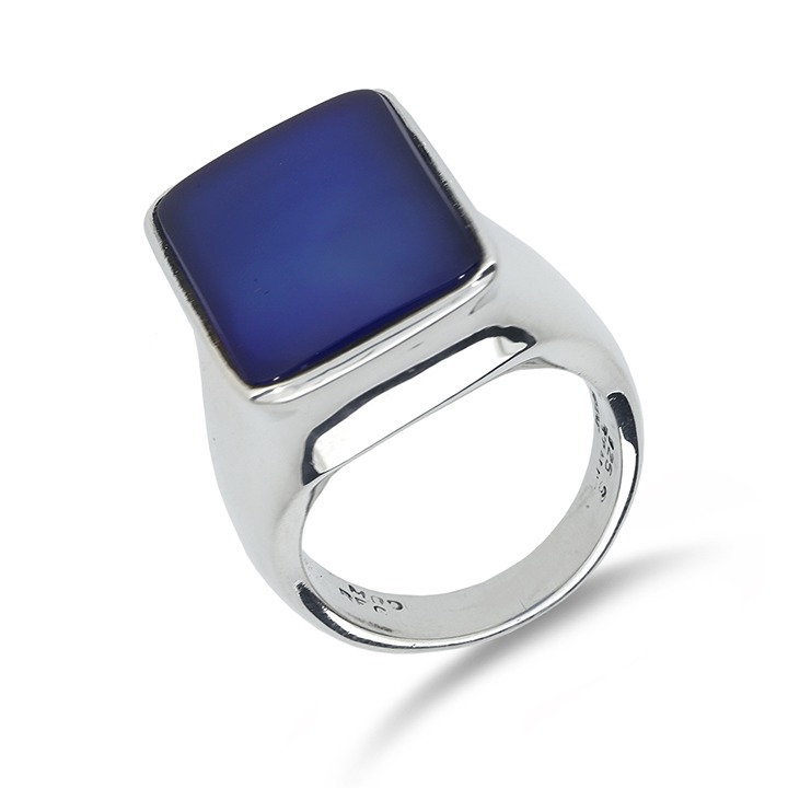 Joachim S'Paliu Vintage Modernist Sterling Silver Blue Chalcedony Ring SR-4312-P