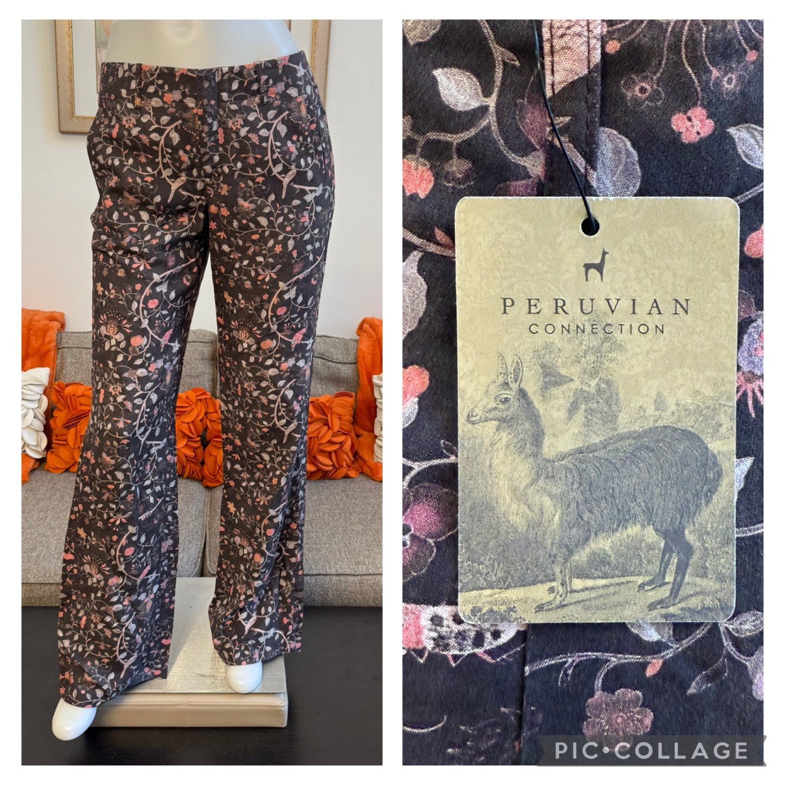 NWT Peruvian Connection Onyx Moorea Brown Printed Wide Leg Trousers
