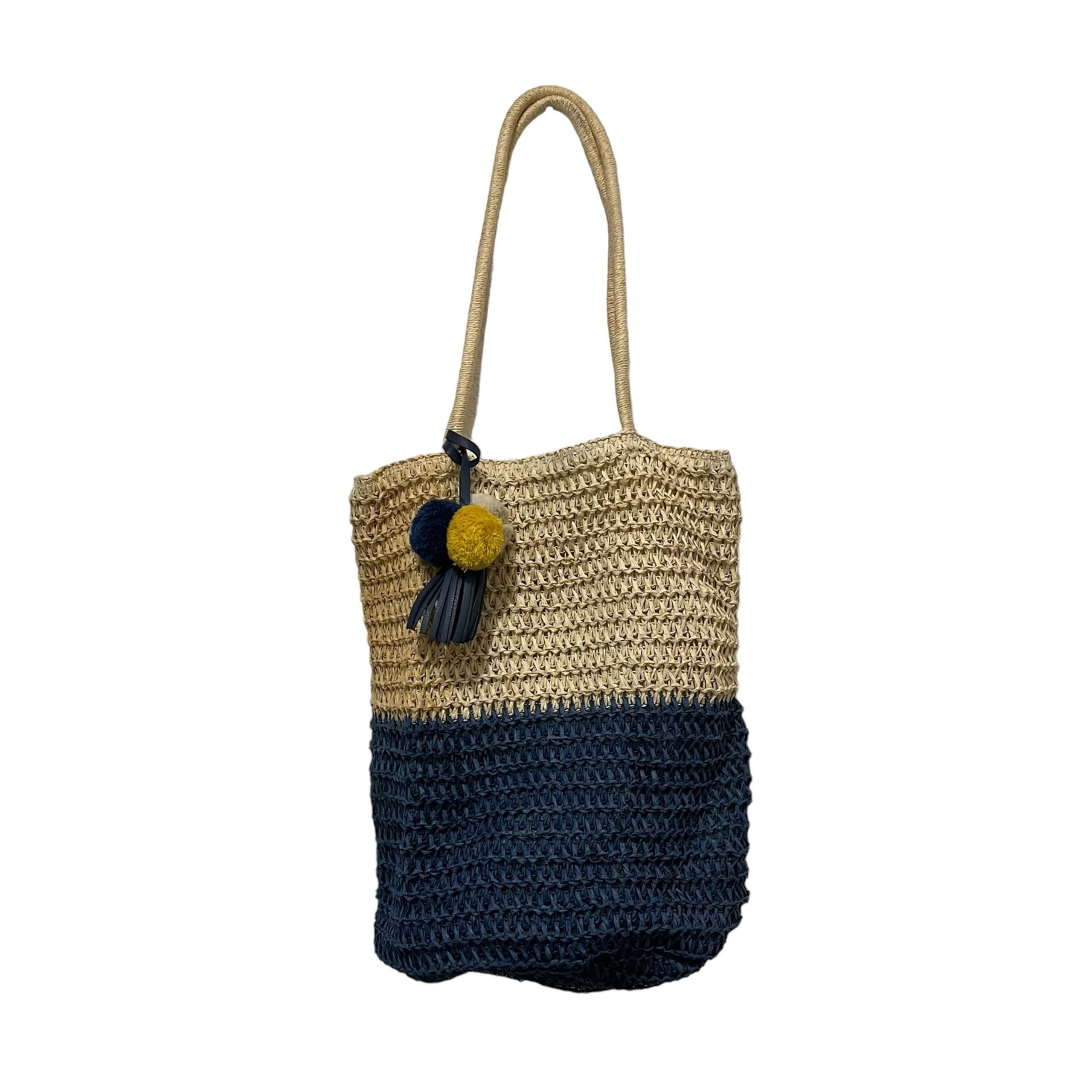 Old Navy Woven Packable Straw Paper Double Straps Shoulder Beach Bag Tote 15X13