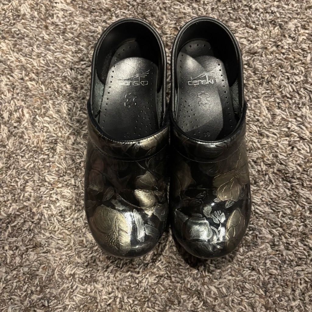 Dansko Black Floral Clogs