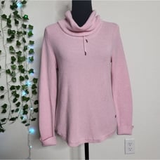 Lauren Ralph Lauren 100% Cotton Pink Cowl Neck Drawstring Knit Pullover Sweater