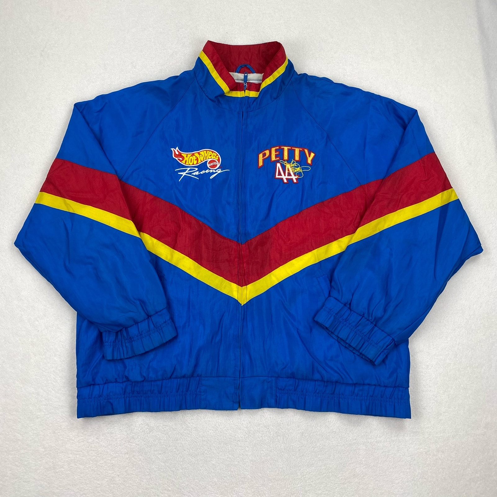 Vintage Hot Wheels Racing Jacket Size XL Blue Red Zip Up Kyle Petty 44 Mattel