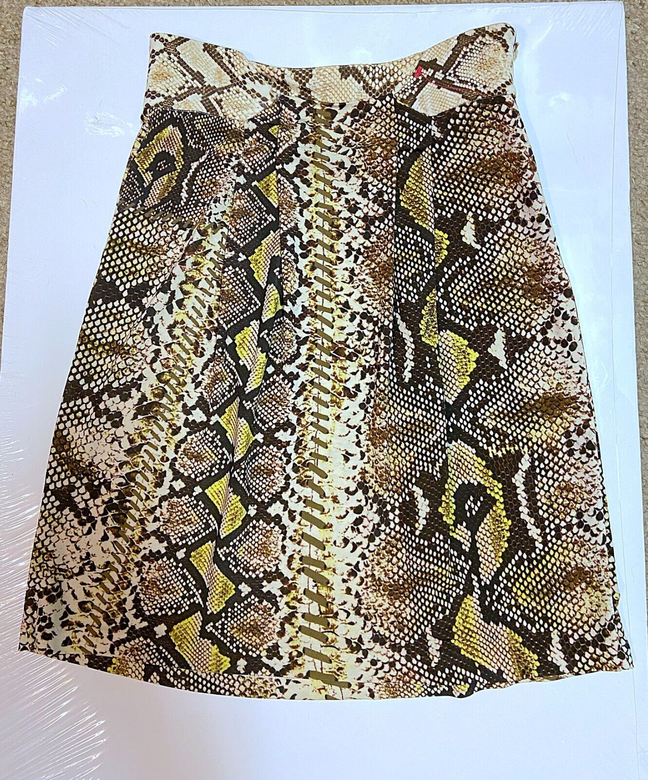 JUST CAVALLI Snake Reptile Print Stretchy Above Knee Skirt S Brown Green Beige