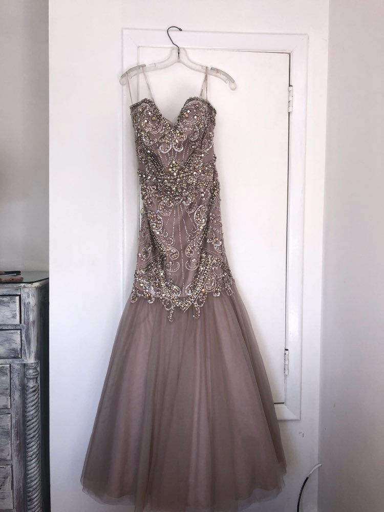 Jovani Taupe Formal Trumpet Gown