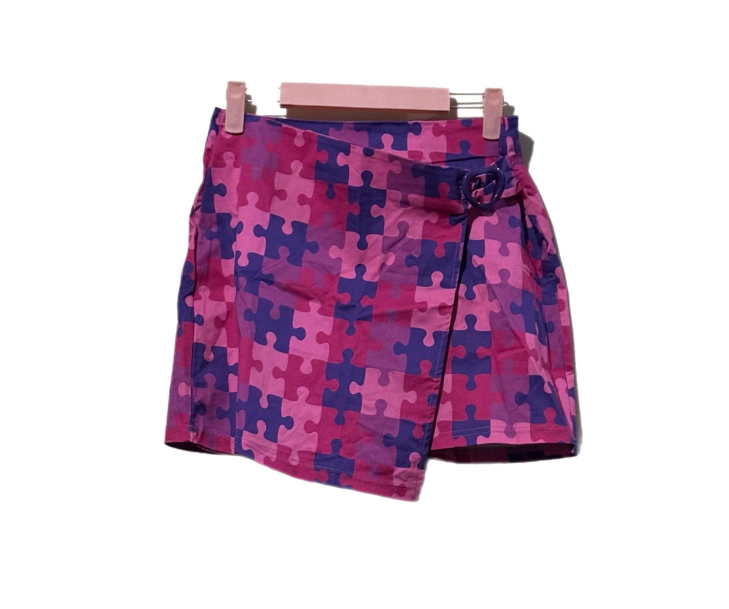 Delia’s Puzzle Place Wrap Mini Skirt Sz M Pink Purple High Waist Zip Closure NWT
