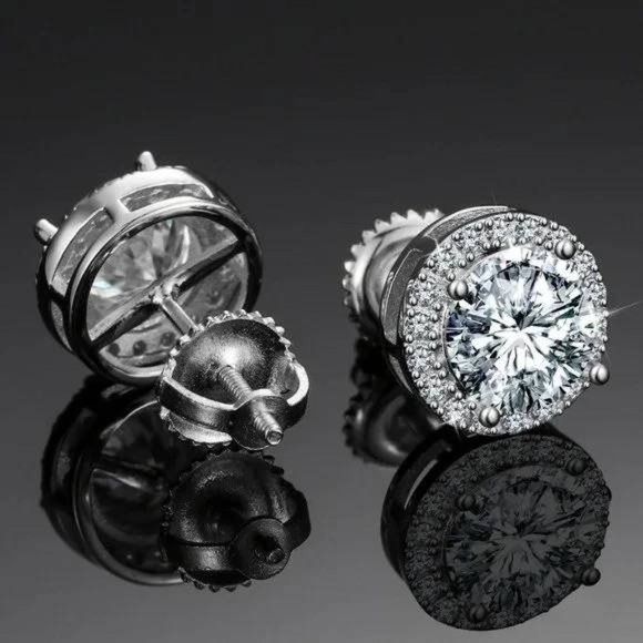 Certified Moissanite Diamond 2.0ct tw Diamond Halo Stud Earrings