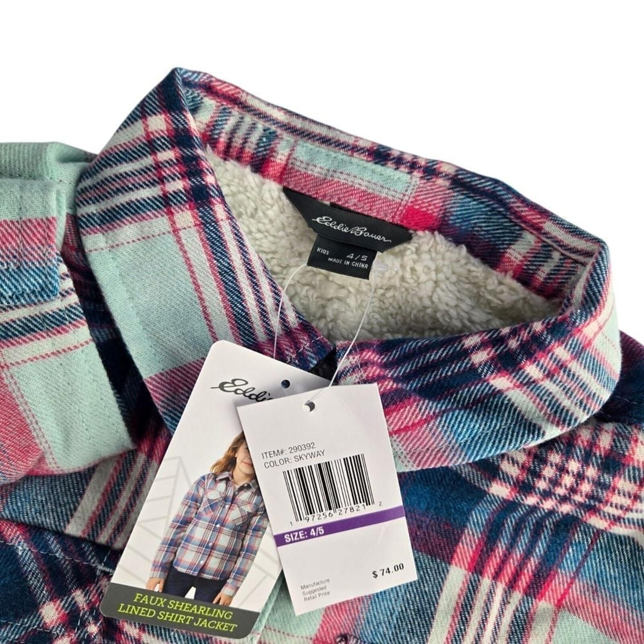 Eddie Bauer 290392 Girls 4/5 Skyway Blue Faux Shearling Lined Shirt Jacket