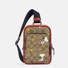 COACH X Peanuts Track Pack 14 Signature Canvas With Snoopy Woodstock Print CE600