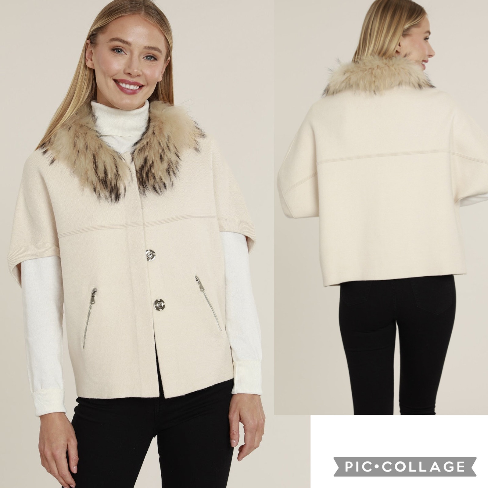 Dolce Cabo Faux Fur Collar ShortNatural Fur Collar Short Sleeve Cardigan size M
