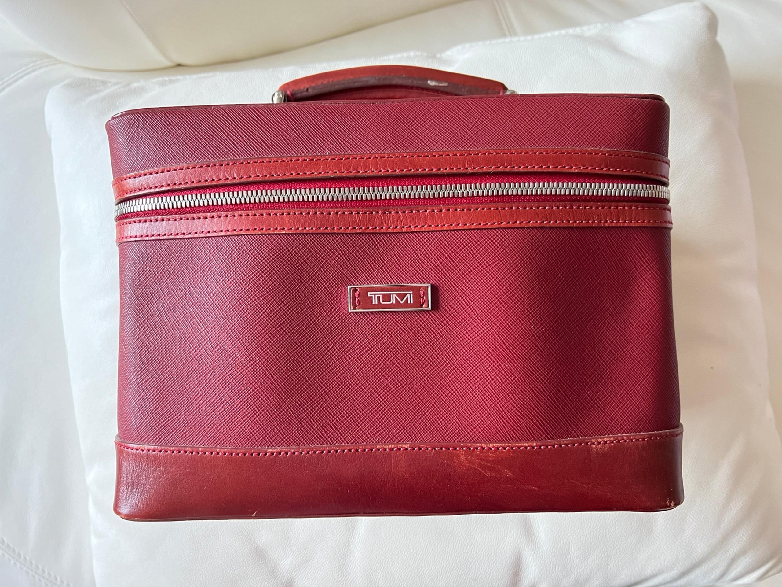 TUMI Burgundy leather Travel Case train case