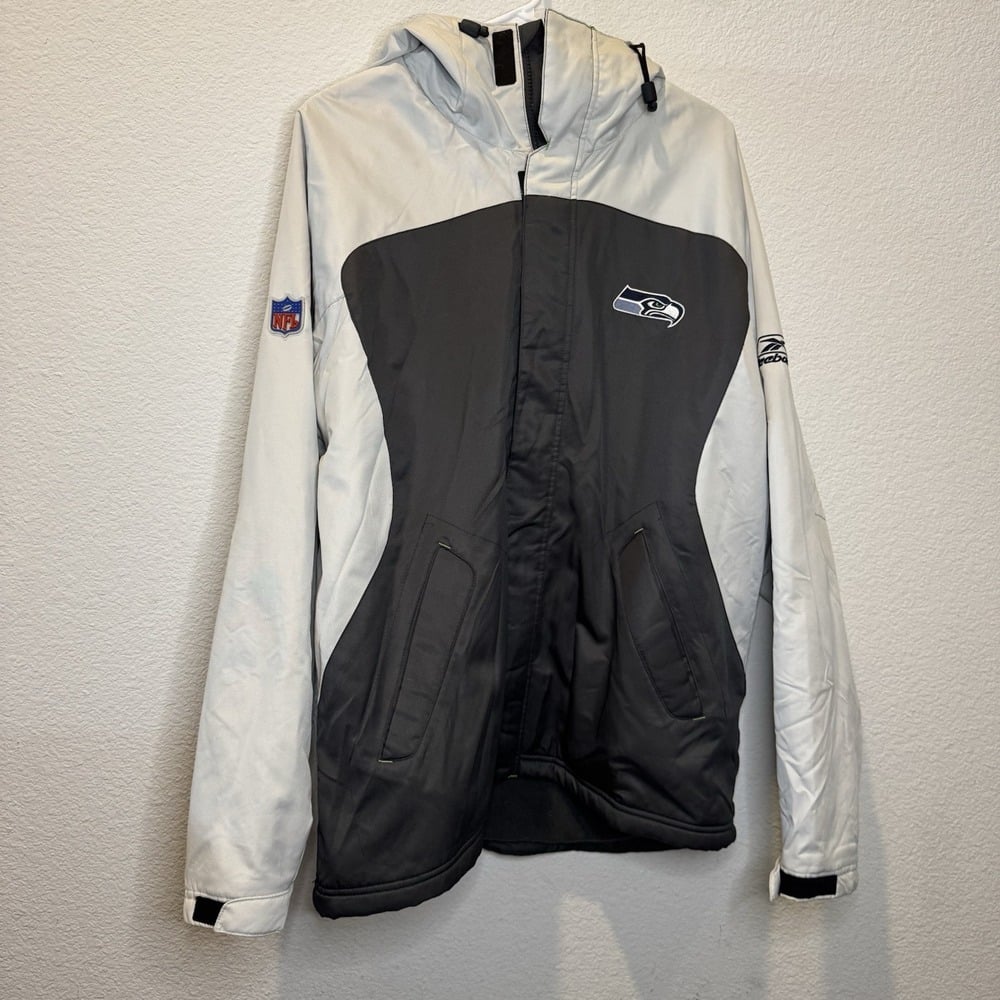 Seattle Seahawks Hooded Fleece Lined Coat Jacket Medium Reebok NFL Blue Gray