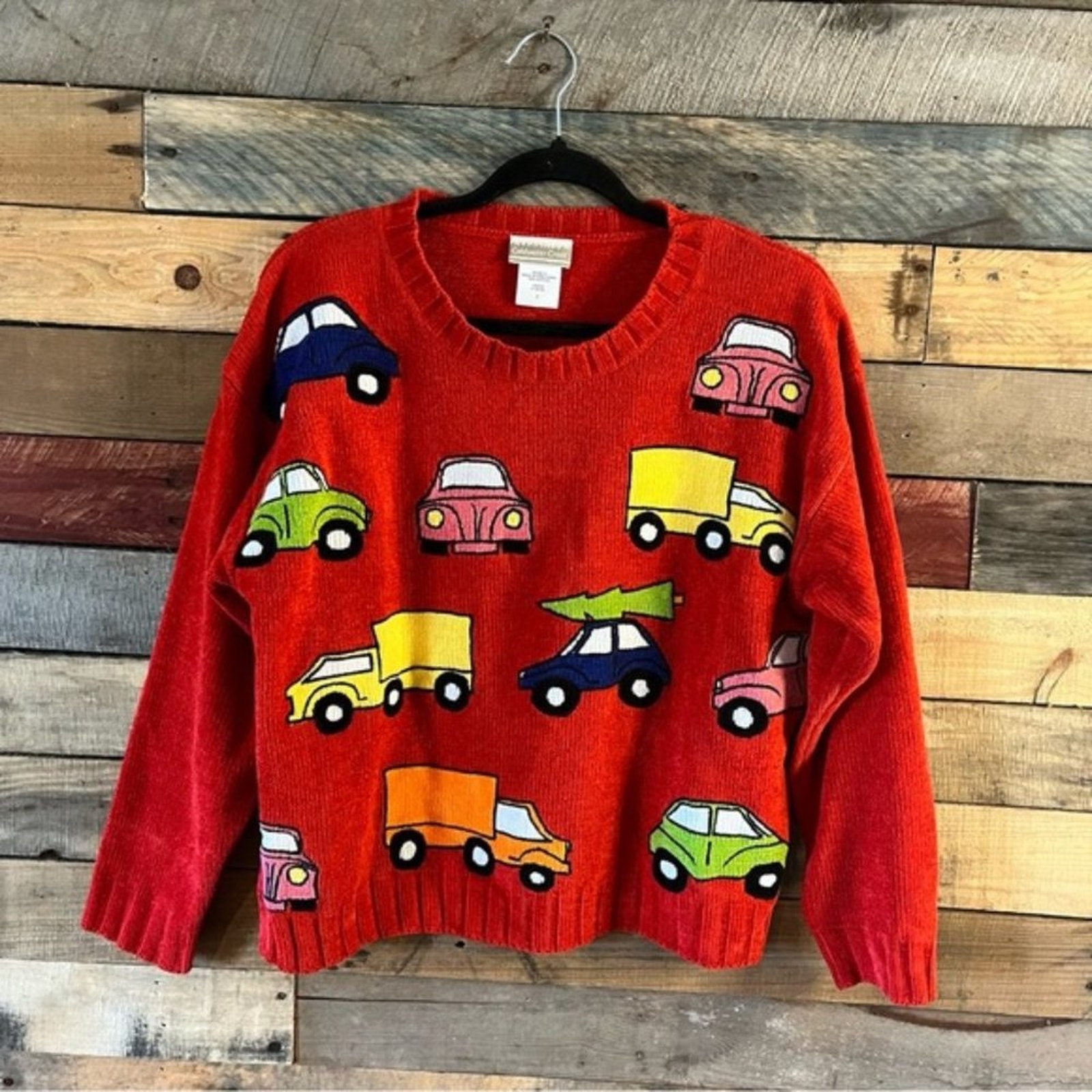 Coldwater Creek Red Christmas Tree Car‎ Sweater Size Small