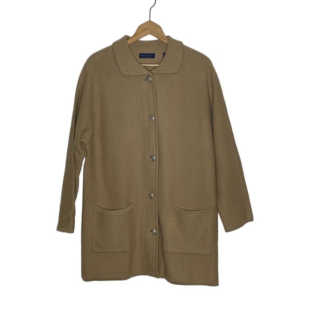 Karen Scott Pure Wool Camel Women's 100% Wool Sweater Coat Size Medium
