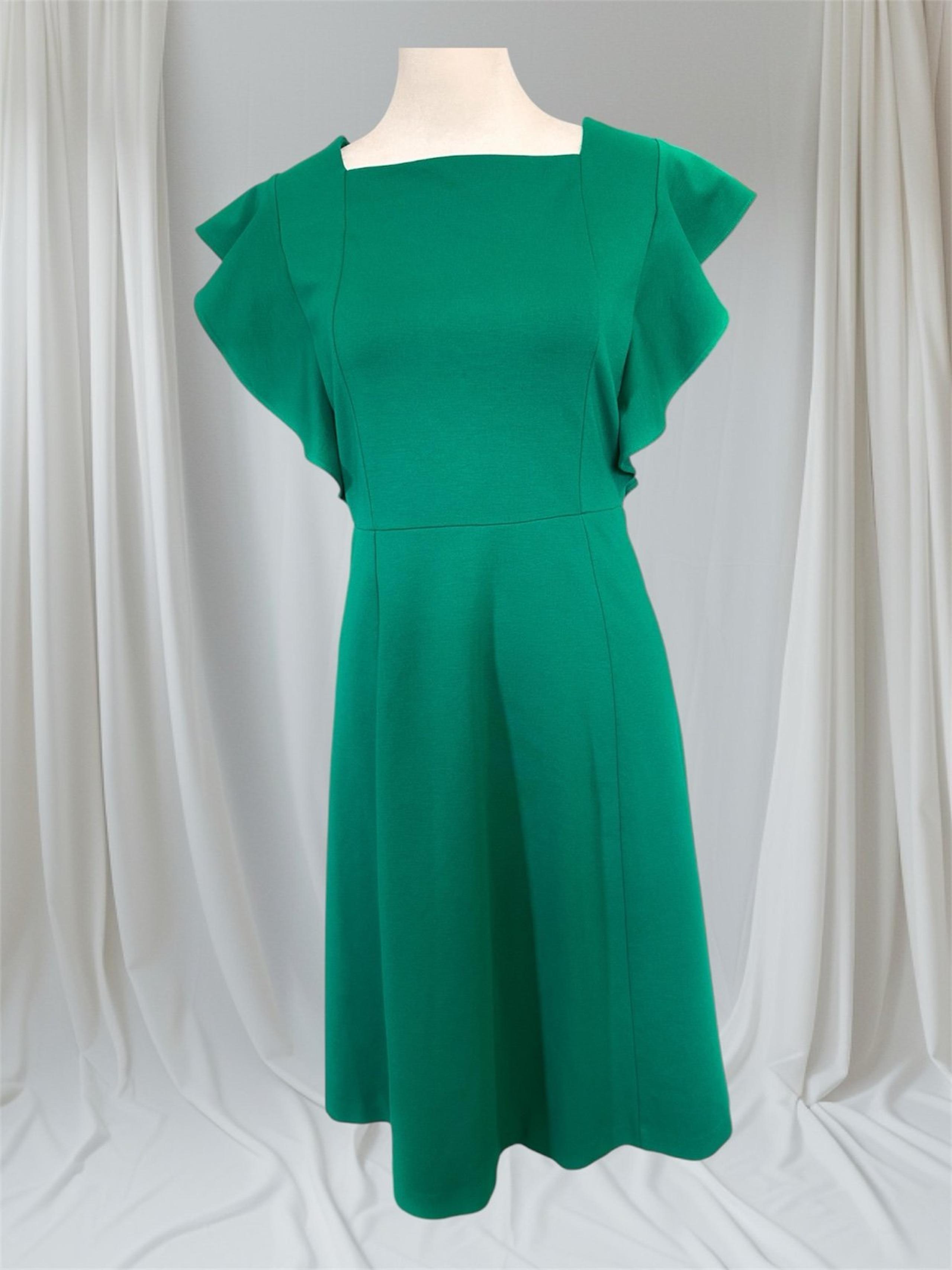 XS Ann Taylor Petite green flutter sleeve ponte fitted shift dress spring
