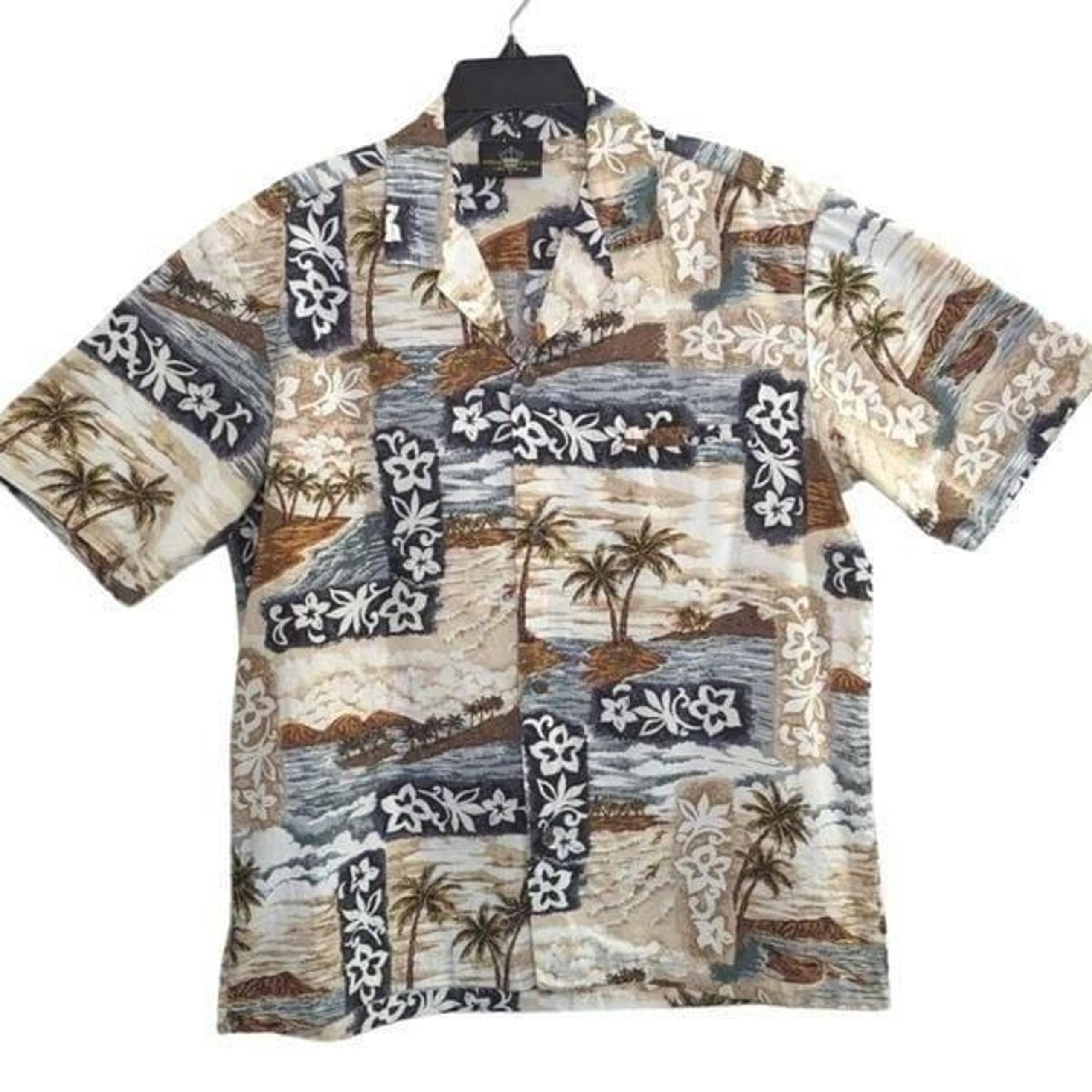 Royal Creations Hawaiian floral cotton tiki beach button down casual shirt L