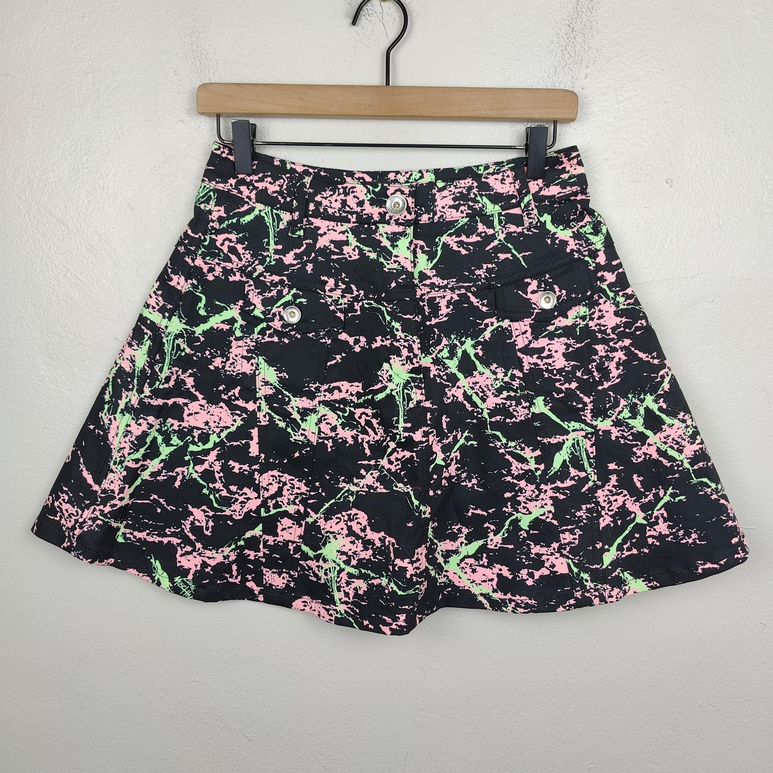 Love Moschino Printed Mini Skirt Womens 4 US Black Pink Green Paint Spatter Y2K