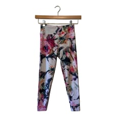 Betsey Johnson XS athletic floral leggings white pink bohemian workout gym