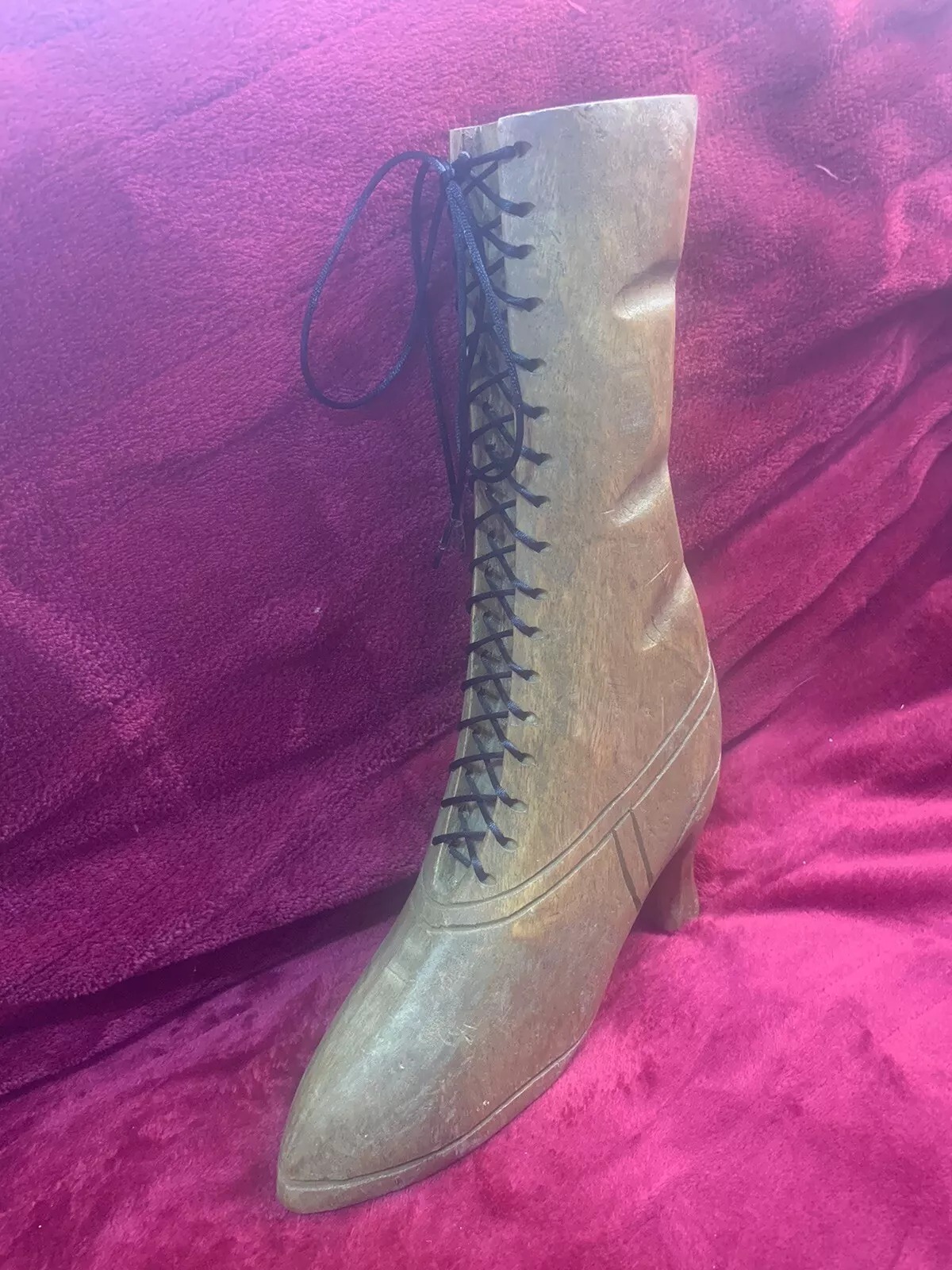 Vintage Hand Carved Wooden Laced Victorian Boot Ladies Show Life Size