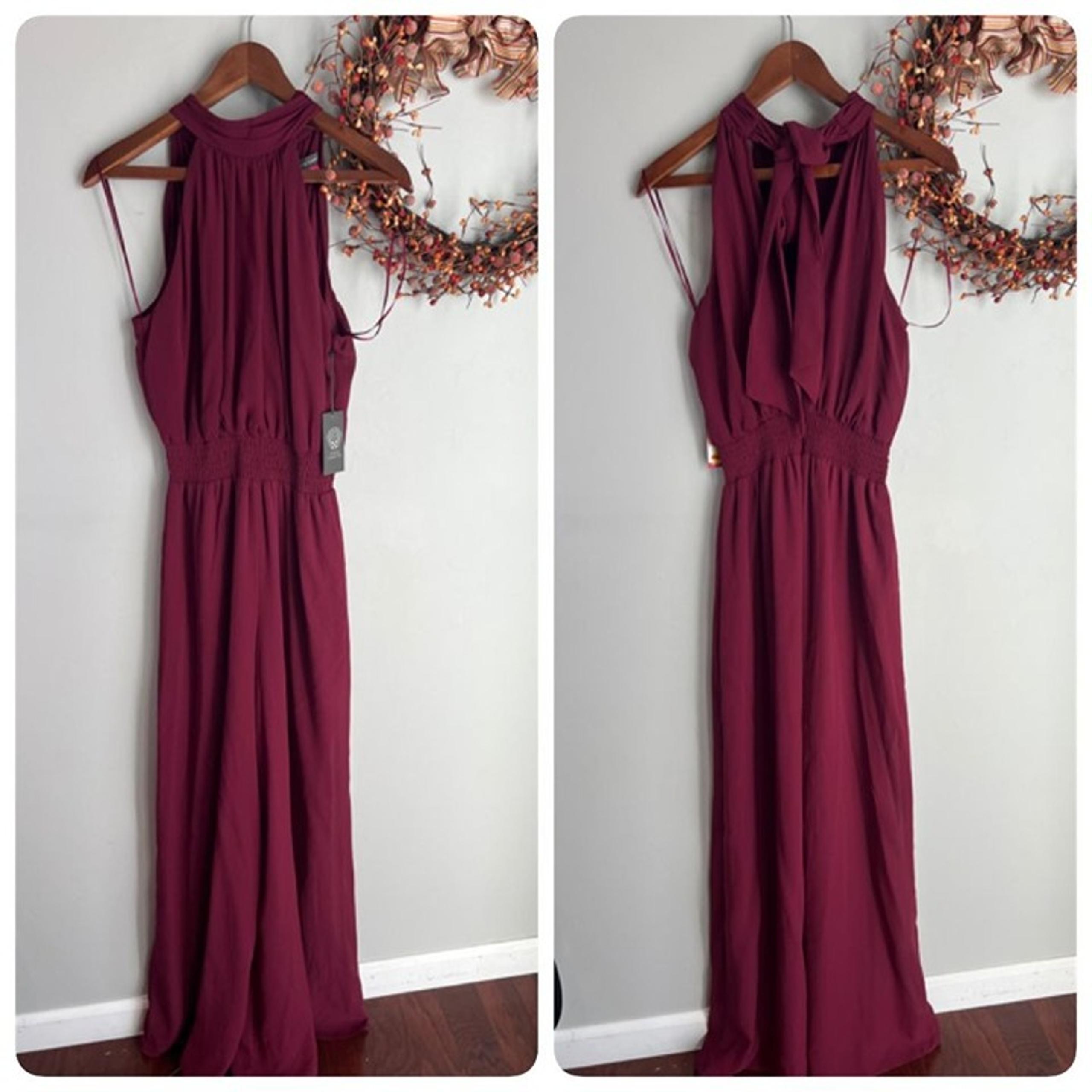 Vince Camuto Womens LARGE Halter Neck Smocked Wide Leg Jumpsuit in Burgundy