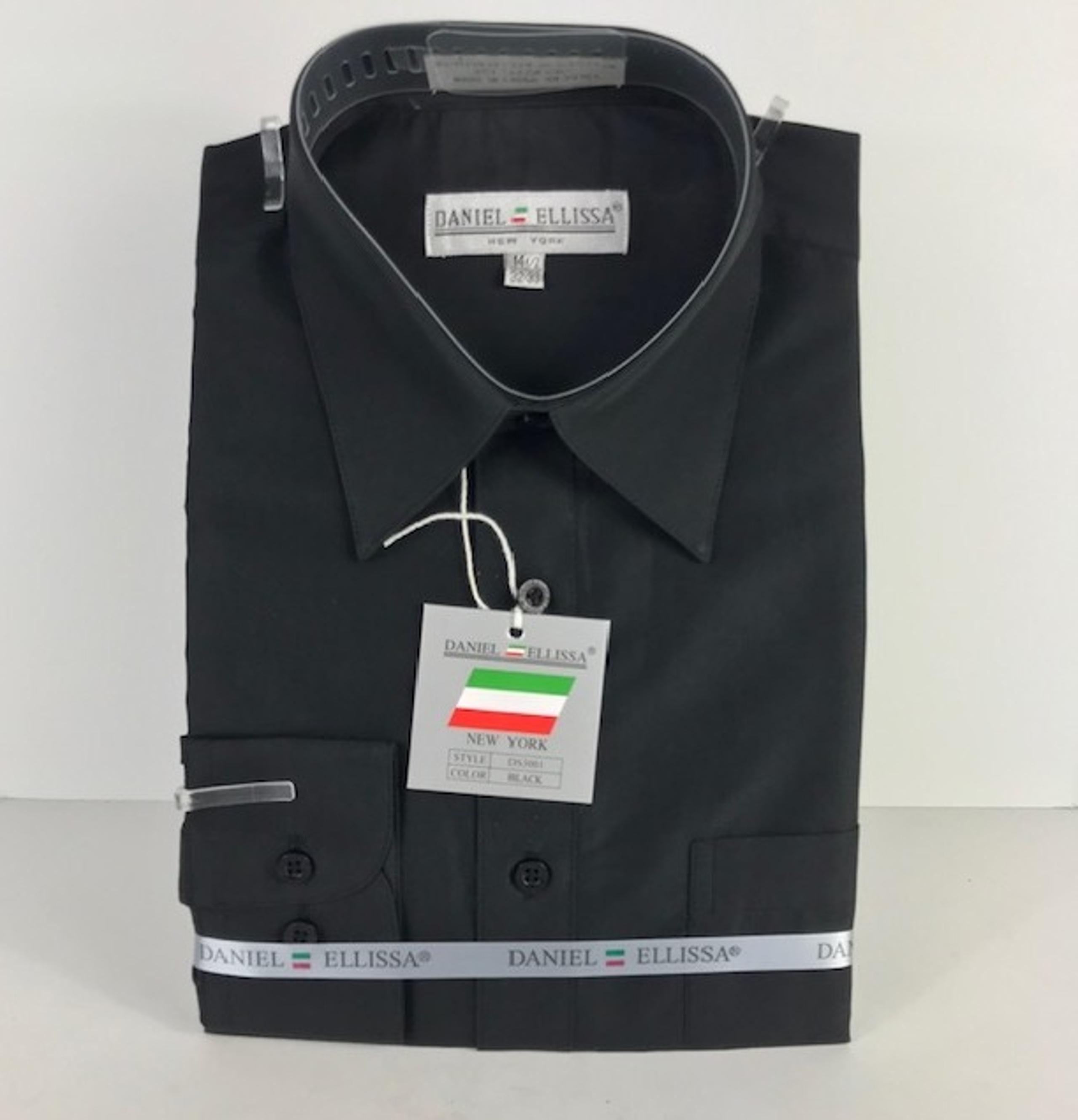 Daniel Ellissa Men's Black Dress Shirt Convertible Cuff Pocket Size 16.5 36/37