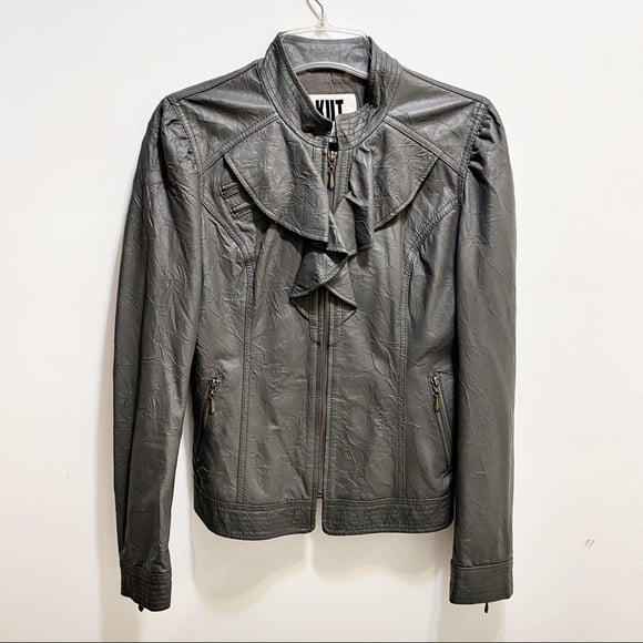 KUT From The Kloth Gray Leather Moto Jacket M