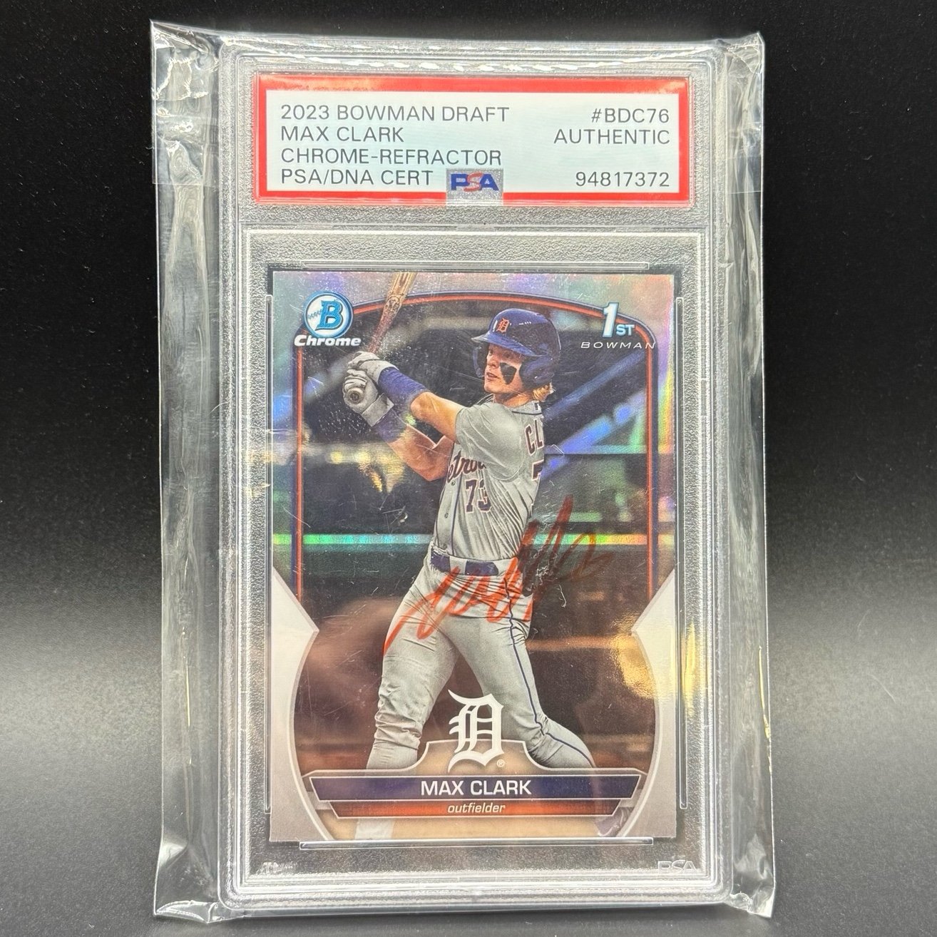 2023 Bowman Draft Max Clark Chrome Refractor 1st Auto #BDC-76 PSA/DNA Authentic