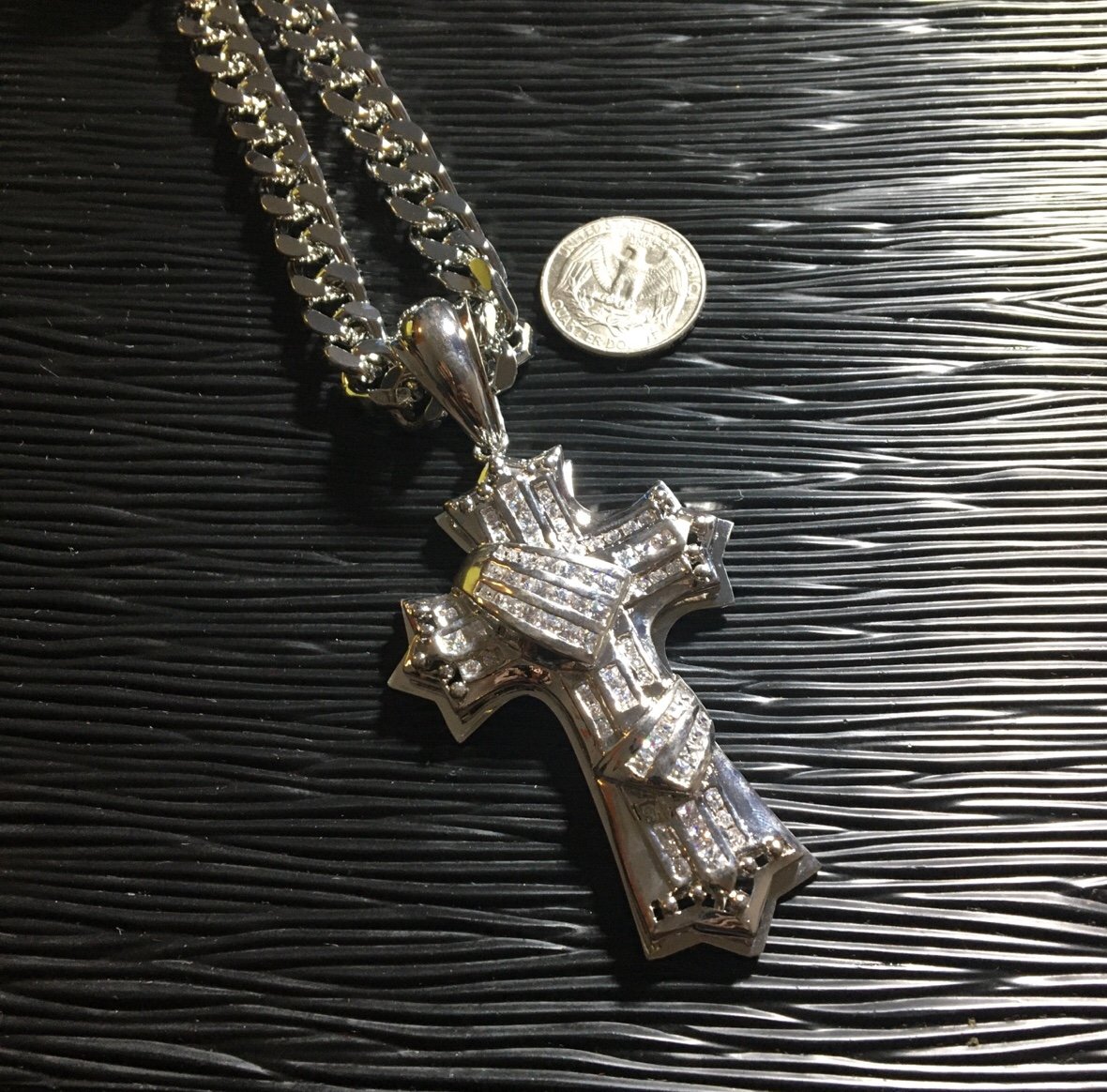 14K ICED OUT HIP HOP CROSS PENDANT SET