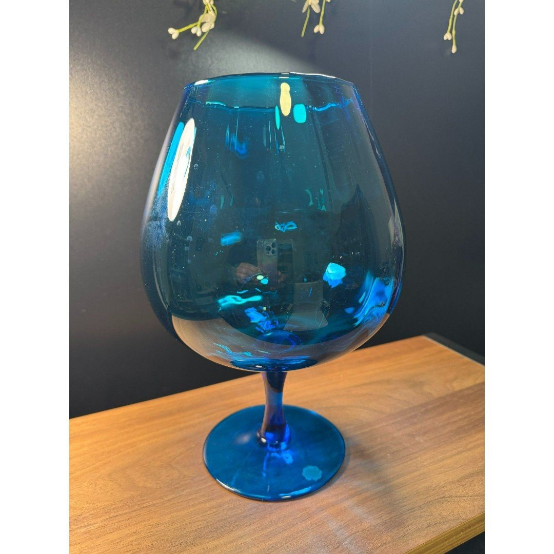 Empoli Italian Blue Glass Handblown Vase MCM Vintage