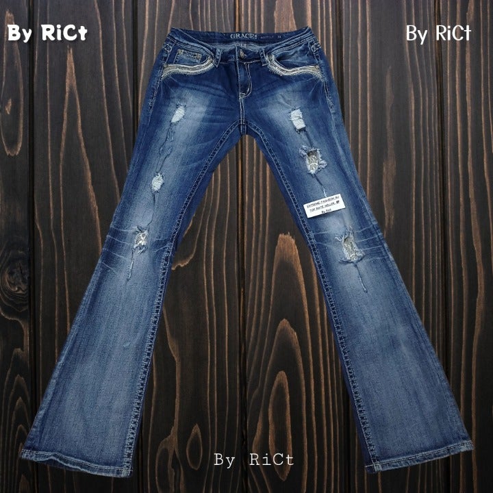 Grace L.A Idol Women Plus Bootcut Jeans Mid Rise South Western Tribal Bold Whip Stitch Stretch Grace L.A Idol Women Plus Bootcut Jeans Mid Rise South Western Tribal Bold Whip Stitch Stretch
