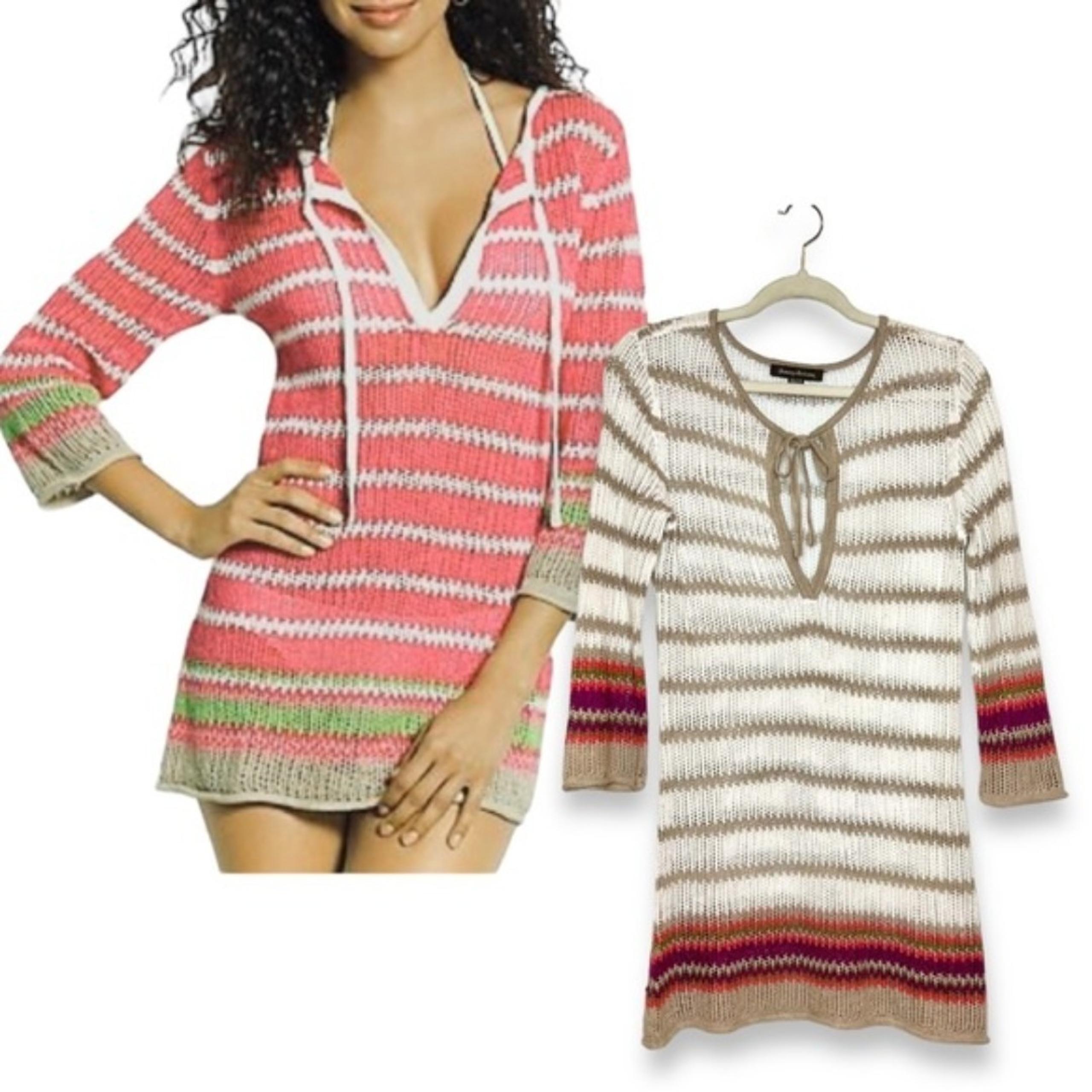 TOMMY BAHAMA Linen Blend Striped Open Knit Cover-Up Sweater. Size XS
