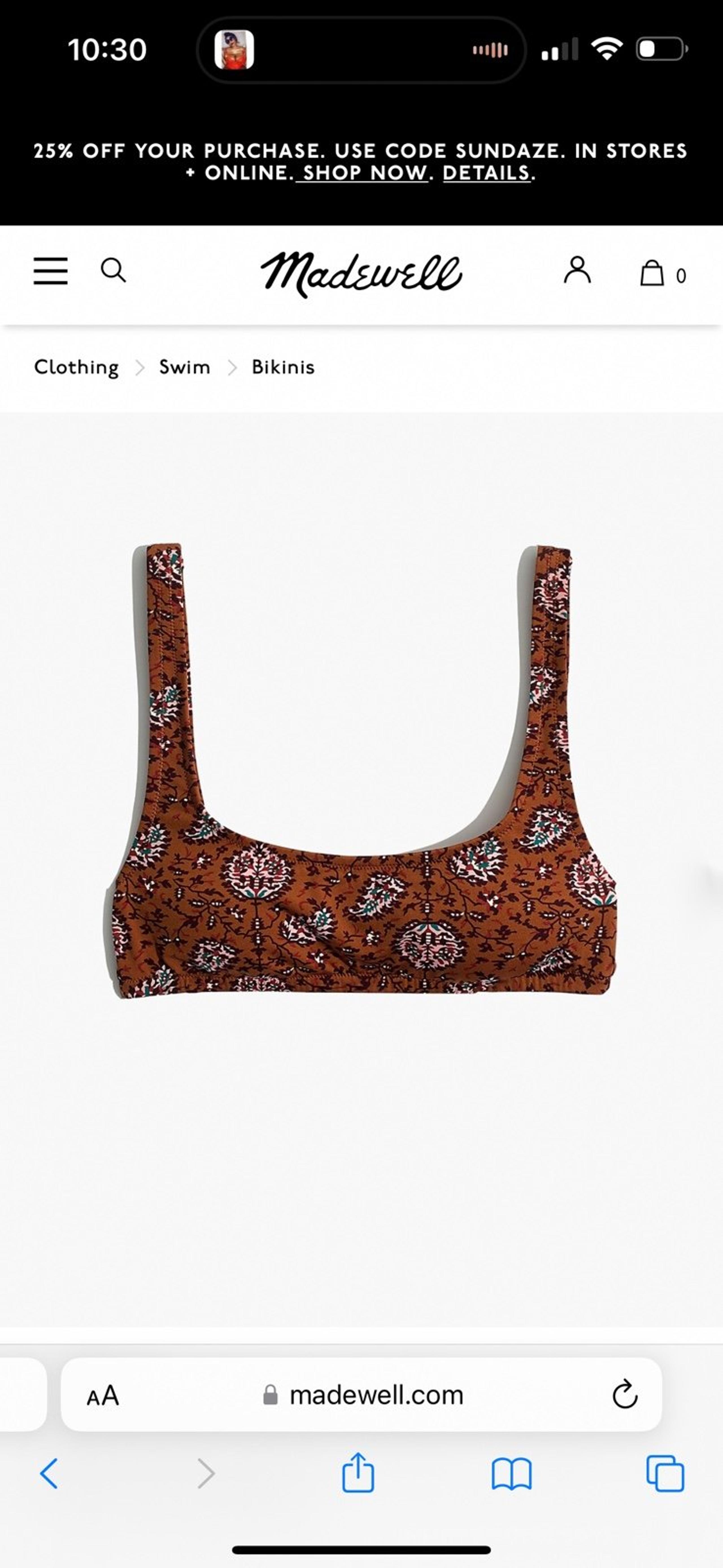 Madewell Sport Bikini Top in Warm Paisley Size S