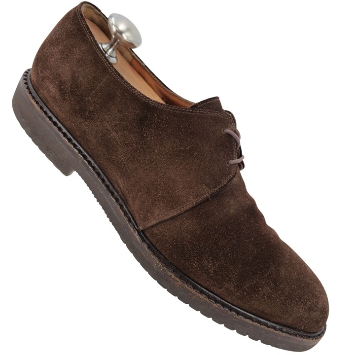 Salvatore Ferragamo Italy Brown Suede Plain-toe Derby Mens 7 Dress Shoes Oxfords