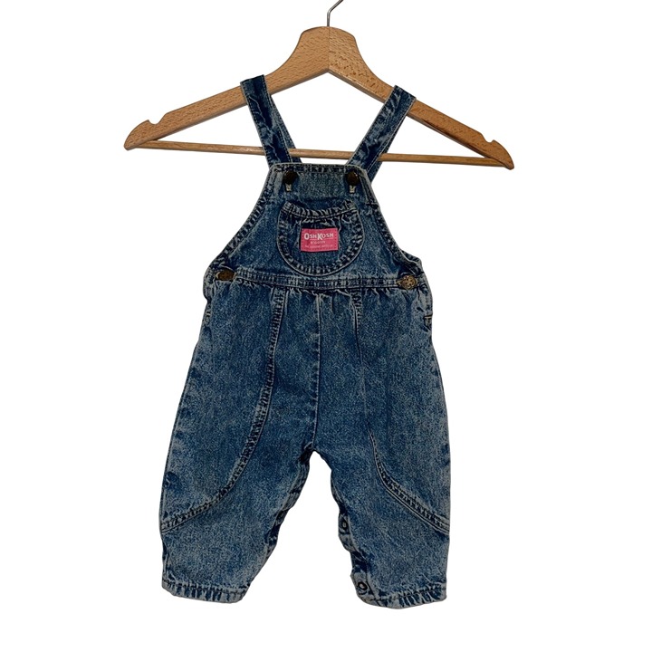 OshKosh Vintage B’gosh Denim Blue Cotton Overalls Baby Girls Bib Vestbak 12m