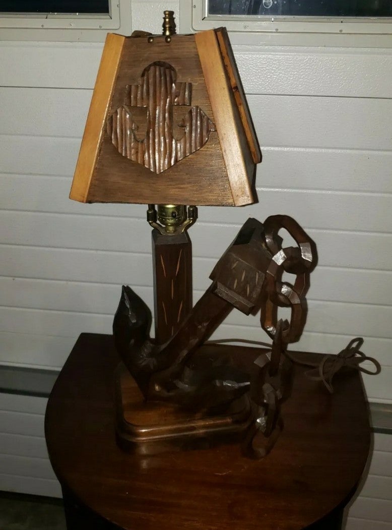 Vintage Working Hand Carved Nautical Anchor Lamp ⚓