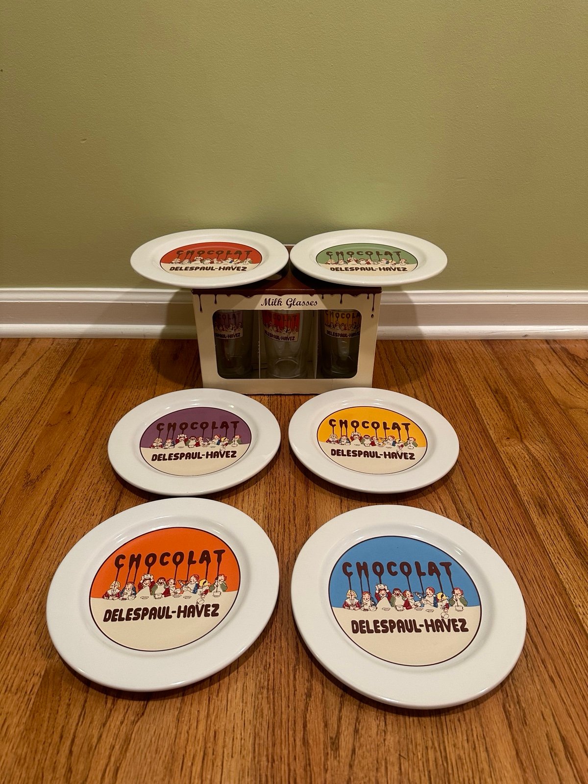 Set of 6 Pottery Barn Dessert Plates and Glasses Chocolate Delespaul-Havez