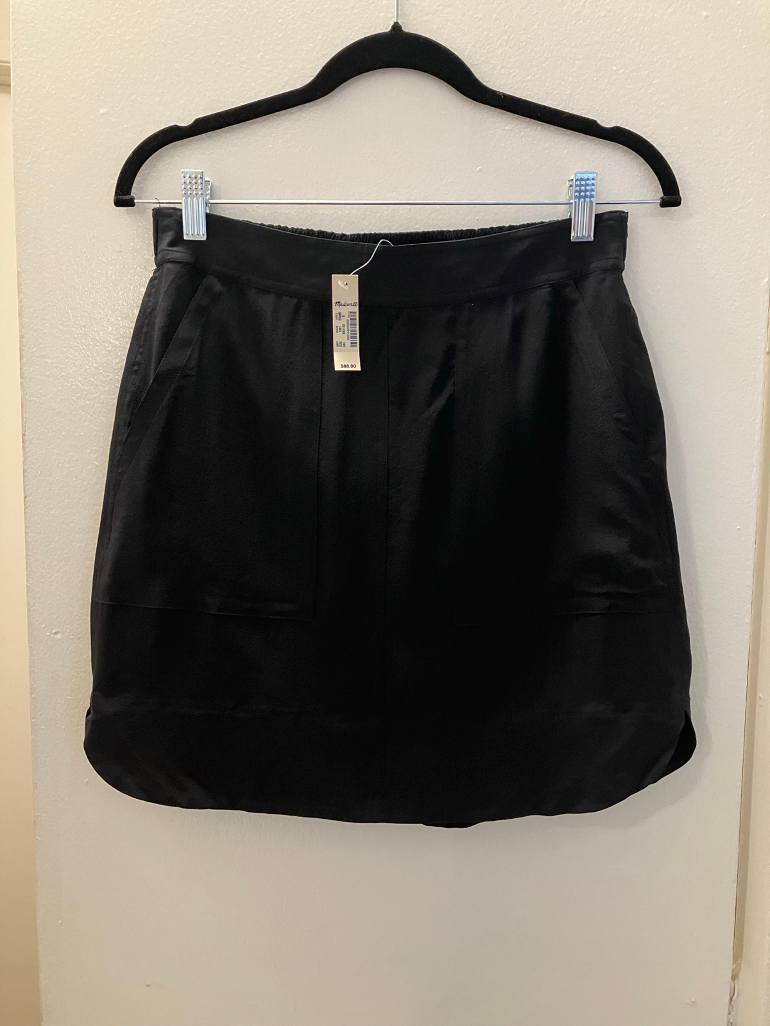 NWT Madewell Womens Black Silk Short Pull On Rounded Hem Skirt Sz S $88