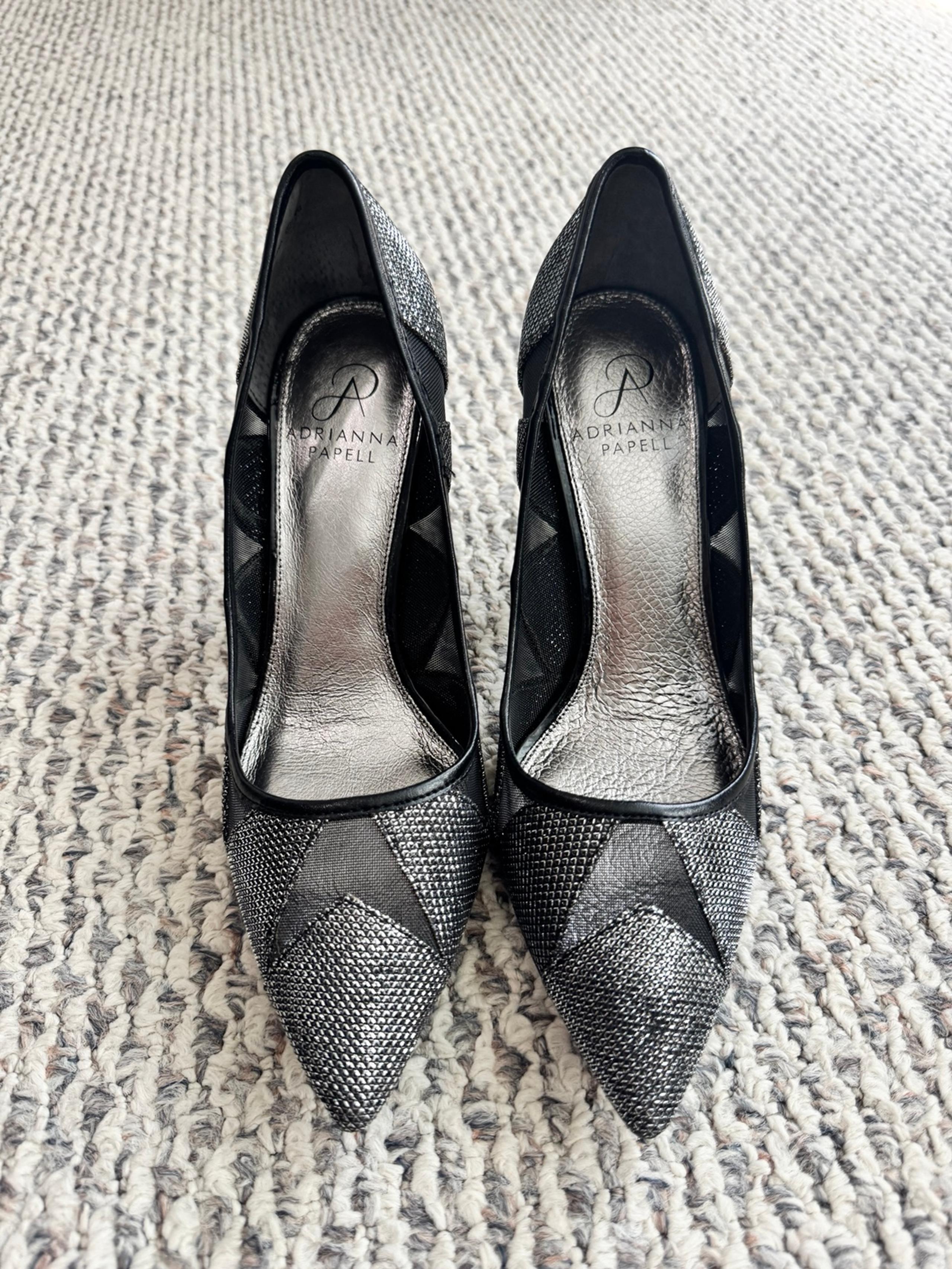 Adrianna Papell Addison Women's Pointy Toe Heels Shoes Black Mesh Silver 7 1/2 M